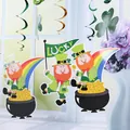 St. Patrick's Day leprechaun spiral hanging decorations with rainbow and pot of gold detail - 12 Pieces Irish Spiral Hanging Decorations