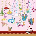 Detailed view of summer pool party PVC spiral hanging decorations with summer icons - Pool Swirls / Set of 12