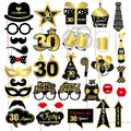 34-piece black and gold 30th birthday photo booth props set on sticks - 30th Birthday Photo Props