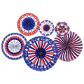 Detail showing six assorted patriotic pleated paper fans for Independence Day decor - Paper Fan Decoration Set (6-Pack) / Set of 6