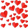 Nahaufnahme von roten 3D-Papierherz-Wandaufklebern in verschiedenen Größen für Valentinstag. - 70 Stück/Packung / Rote Herz Wandaufkleber