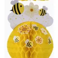 Adorable yellow honeycomb paper ball with cartoon bee and flower cutouts for party decorations - 1 Piece/Pack