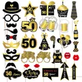 34-piece set of black and gold 50th birthday photo booth props with glitter accents - 50th Birthday Photo Props