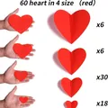 Set mit 60 dekorativen roten 3D-Herz-Wandaufklebern in vier verschiedenen Größen - 60Stk Set / Rote Herz Wandaufkleber