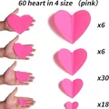 Set mit 60 pinkfarbenen 3D-Herz-Wandstickern in 4 Größen für Party- und Heimdekoration - 60Stk Set / Rosa Herz Wandaufkleber