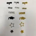Set de confettis de remise de diplôme avec étoiles et mortiers en noir, or et argent. - Pack de 20g