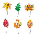 Autumn-themed cake toppers featuring fox and colorful leaf designs for fall party - Thanksgiving Style / 12 Pieces/Pack