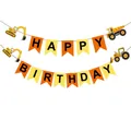 Colorful cartoon construction vehicle themed Happy Birthday banner for kids party - Construction Vehicle Banner
