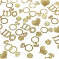 Close-up detail of golden glitter I DO, ring, and heart-shaped confetti for wedding parties - Heart Diamond Ring (I DO Series) / 100pcs Pack / Gold