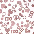 Close-up of rose gold glitter confetti with hearts, rings, and 'I DO' text - Heart Diamond Ring (I DO Series) / 100pcs Pack / Rose Gold