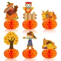 Variety of Thanksgiving honeycomb centerpieces with turkey and pumpkin motifs - Thanksgiving Theme / 6-Piece Set