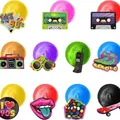 Set of colorful 80s 90s retro themed party hanging swirls with cassette and record icons - 90s Spiral Decorations / Set of 12