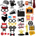 Set of 31 Hollywood movie theme photo booth props for cinema party event decorations - Hollywood Photo Props Set with Accessories