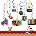 Retro 80s theme party hanging swirls decorations and photo booth props set for birthday - 80s Spiral Decorations / Set of 8