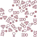 Close-up of pink glittery wedding confetti in diamond, ring, and I DO letter shapes - Diamond Ring (I DO Series) / 100pcs Pack / Rose Gold