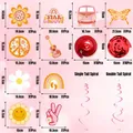 Décorations de fête hippie rétro années 60 70 avec fleurs et arcs-en-ciel - Spirales Mixtes Hippie / Lot de 20 (10 Cartes Simple Spirale + 10 Doubles)