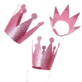 Rosa Glitzer Papierkrone Hut für Geburtstagsfeiern und Prinzessinnen Verkleidungen - Rosaroter Prinz Prinzessin Hut / 6er Set
