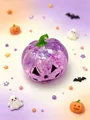 Juguete squishy de calabaza de Halloween púrpura brillante para el alivio del estrés - Estilo Jack-O-Lantern (Con Vaporera) / Púrpura