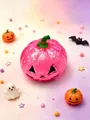 Juguete antiestrés de calabaza rosa de Halloween con purpurina para aliviar el estrés. - Estilo Jack-O-Lantern (Con Vaporera) / Rosa