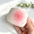 Primo piano di un giocattolo squishy a forma di panino al latte con una mucca rosa - Stile Panino al Latte Rosa / Rosa