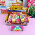 Kleurrijke regenboog langzaam rijzende boter squishy speelgoed voor stressverlichting - Kleurrijke Gemarmerde Boterstaaf