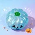 Macro view of a glittery blue Jack-o'-lantern squishy toy for Halloween stress relief gift. - Blue