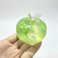 Translucent green apple squishy toy with colorful glitter for slow rebound stress relief - Green Colorful Apple with Leaves