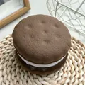 Detailed close-up of a slow rebound squishy toy designed as a chocolate sandwich cookie - Chocolate Cookie / Brown