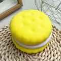 Realistic soft yellow macaron squishy toy featuring slow rebound foam texture for stress relief - Cream Cookie / Yellow