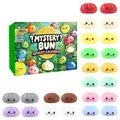 Set regalo calendario dell'avvento misterioso di 24 giorni con simpatici squishy colorati - Mystery Bun Pianta Tropicale (GJ860) / Set da 24