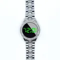 Silver steel band women's digital watch with green LED display and rhinestones - Green Light / Silver