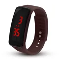 Stylish brown silicone strap sports LED digital electronic watch with large red display - Coffee