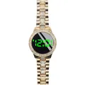 Rose gold ladies LED watch with rhinestone bezel and metal link strap fashion accessory - Green Light / Rose Gold