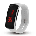 Sporty LED digital electronic watch with white silicone strap and bright red time display - White