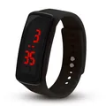 Black sports LED digital watch with soft silicone strap and red luminous display - Black