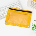 Close-up of yellow oxford 3-ring binder pencil pouch with large transparent window - Yellow