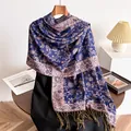 Elegant purple cashmere-feel scarf with paisley patterns and decorative fringe tassels - Royal Blue Style (WT328-1) / 190x69cm