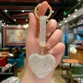 Detailed view of a sparkling rhinestone heart keychain with a shimmering crystal strap - 5*4.5 / Rhinestone Heart Pendant (White AB)