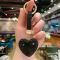 Close-up of luxury black rhinestone heart keychain charm with golden ring for handbags - 5*4.5 / Rhinestone Heart Pendant (Black)