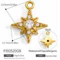 18K gold plated stainless steel North Star pendant for DIY jewelry making charm - Golden Octagonal Star Rhinestone Style (PJ93520GB)