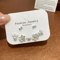 Ensemble de boucles d'oreilles fleurs menthe et papillons avec aiguilles argent - Papillon Floral Rose Bleu