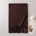Premium warme donkerbruine wollen sjaal met elegante franjes voor herfst en de winter - Donkere Koffie (FH26-6127-14)
