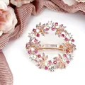 Elegant circular floral crystal hair clip with pink and purple rhinestones for wedding - Floral Red