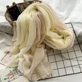 Soft Morandi pale yellow thin wool scarf with frayed edges for autumn and winter - Dirty Dyed Patchwork Style (1409) / 205x85cm / Beige