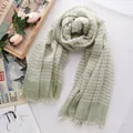 Soft Morandi green striped wool scarf with fringe detail for autumn and winter seasons - Striped Style (1156) / 205x85cm / Green