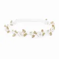 Detalle de encaje blanco y dorado con patrón floral en diadema elástica para bebé - Estilo Rosa Bicolor (MB073)