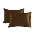 Set of two silky satin pillowcases in deep coffee brown with sleek envelope closure - Coffee