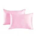 Pair of pink silky satin pillowcases with envelope closure for soft hair and skin care - Pink