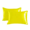 Bright yellow satin envelope pillowcases with silky imitation silk texture for bedding - Yellow