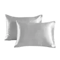 Two elegant silver grey satin pillowcases with silky finish and envelope closure - Silver Gray